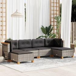 Salon de jardin 6 pcs avec coussins gris r&eacute;sine tress&eacute;e