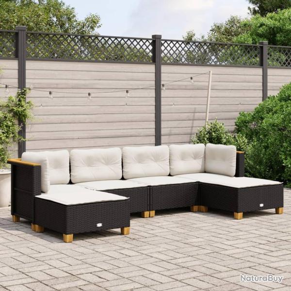 Salon de jardin 6 pcs avec coussins noir r�sine tress�e