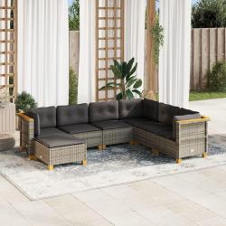 Salon de jardin avec coussins 7 pcs gris r&eacute;sine tress&eacute;e