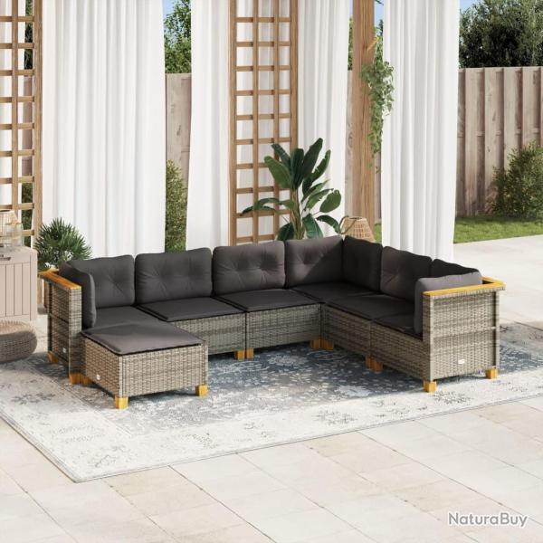 Salon de jardin avec coussins 7 pcs gris r�sine tress�e