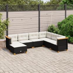 Salon de jardin 7 pcs avec coussins noir r&eacute;sine tress&eacute;e