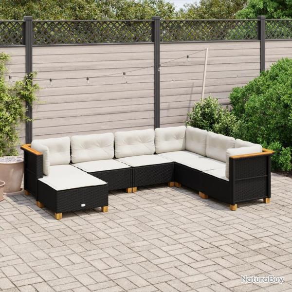 Salon de jardin 7 pcs avec coussins noir r�sine tress�e
