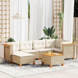 Salon de jardin avec coussins 7 pcs beige r&eacute;sine tress&eacute;e