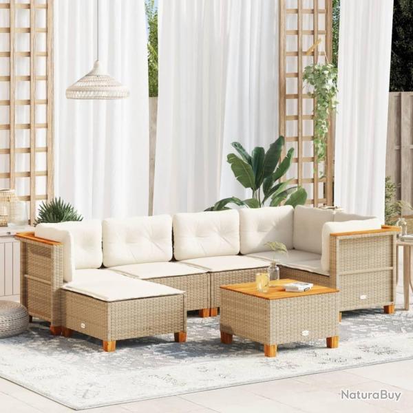 Salon de jardin avec coussins 7 pcs beige r�sine tress�e