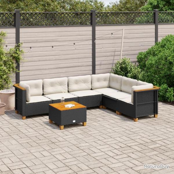 Salon de jardin 7 pcs avec coussins noir r�sine tress�e