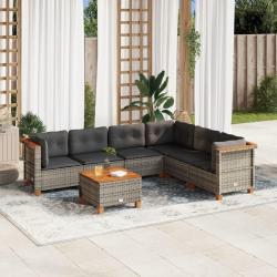 Salon de jardin avec coussins 7 pcs gris r&eacute;sine tress&eacute;e