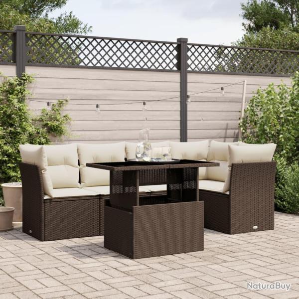 Salon de jardin avec coussins 6 pcs marron r�sine tress�e