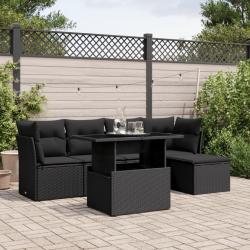 Salon de jardin 6 pcs avec coussins noir r&eacute;sine tress&eacute;e