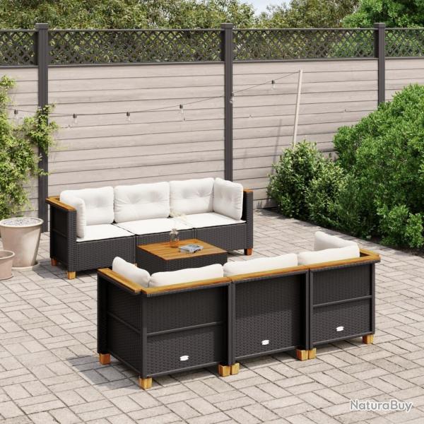 Salon de jardin 7 pcs avec coussins noir r�sine tress�e