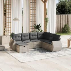 Salon de jardin avec coussins 7 pcs gris clair r&eacute;sine tress&eacute;e