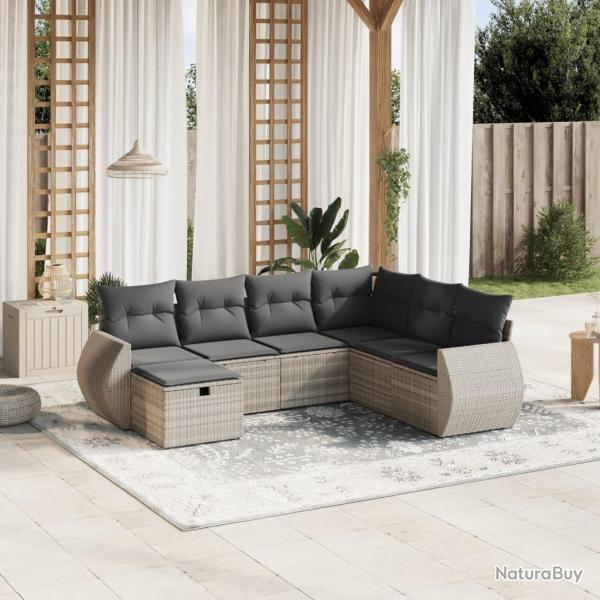 Salon de jardin avec coussins 7 pcs gris clair r�sine tress�e