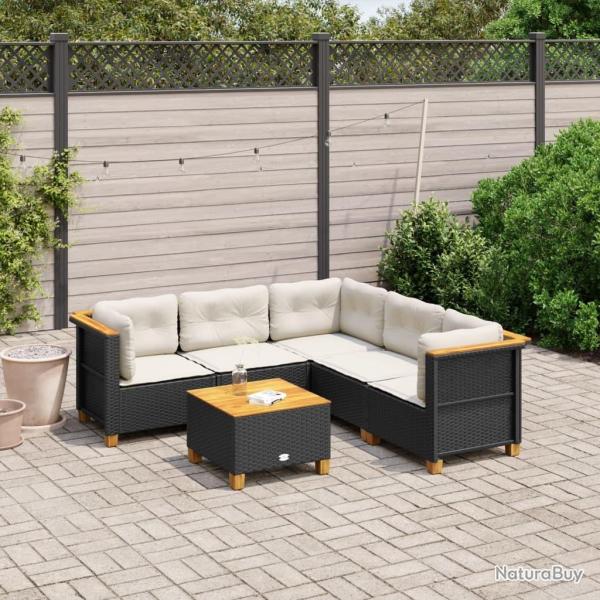 Salon de jardin 6 pcs avec coussins noir r�sine tress�e