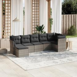 Salon de jardin avec coussins 7 pcs gris clair r&eacute;sine tress&eacute;e