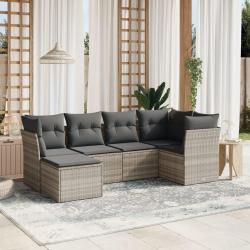 Salon de jardin 6 pcs avec coussins gris clair r&eacute;sine tress&eacute;e