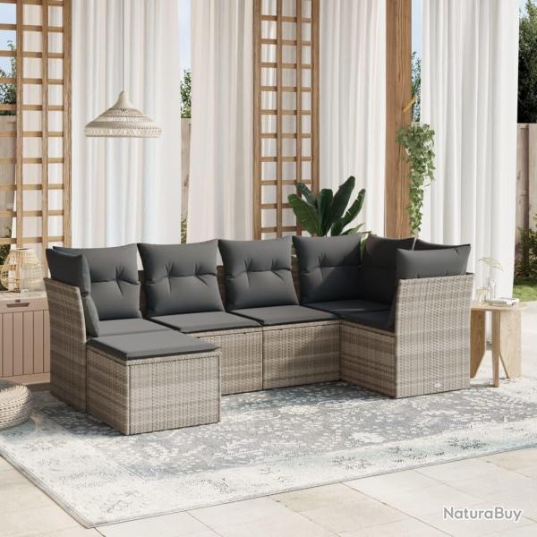 Salon de jardin 6 pcs avec coussins gris clair r�sine tress�e