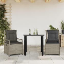 Ensemble &agrave; manger de jardin 3pcs coussins gris clair poly rotin