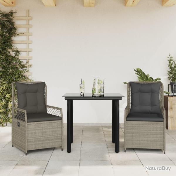 Ensemble � manger de jardin 3pcs coussins gris clair poly rotin