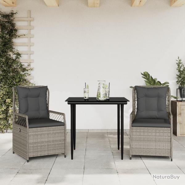 Ensemble � manger de jardin 3pcs coussins gris clair poly rotin