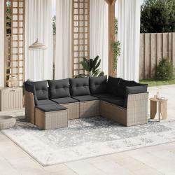 Salon de jardin avec coussins 7 pcs gris clair r&eacute;sine tress&eacute;e