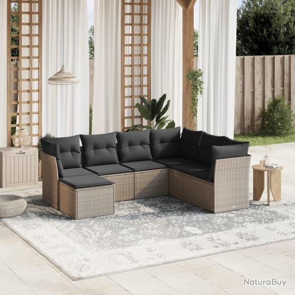 Salon de jardin avec coussins 7 pcs gris clair r�sine tress�e