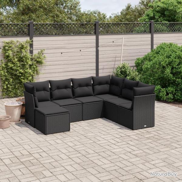 Salon de jardin 7 pcs avec coussins noir r�sine tress�e
