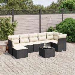 Salon de jardin 8 pcs avec coussins noir r&eacute;sine tress&eacute;e