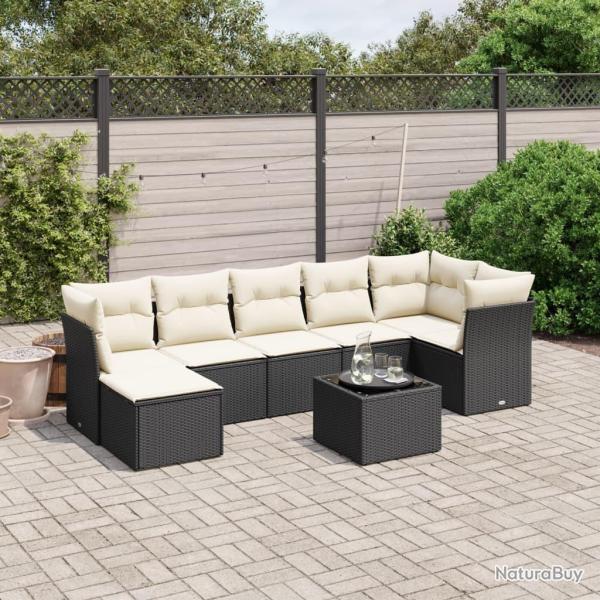 Salon de jardin 8 pcs avec coussins noir r�sine tress�e