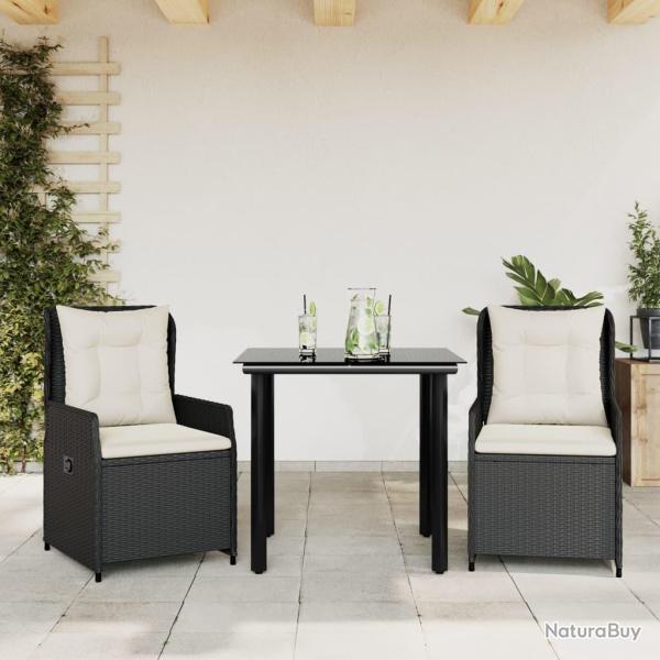 Ensemble � manger de jardin avec coussins 3 pcs Noir