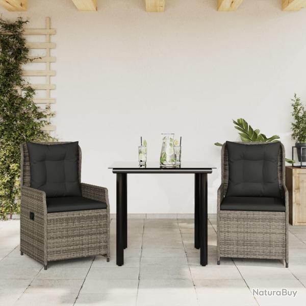 Ensemble � manger de jardin 3 pcs coussins gris r�sine tress�e