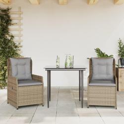 Ensemble &agrave; manger de jardin et coussins 3 pcs Beige poly rotin