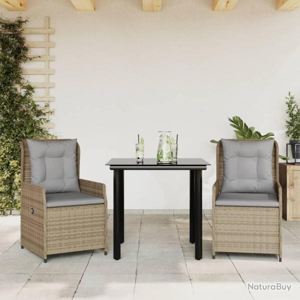 Ensemble � manger de jardin et coussins 3 pcs Beige poly rotin