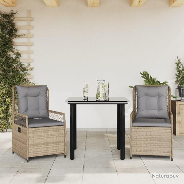 Ensemble � manger de jardin et coussins 3 pcs Beige poly rotin
