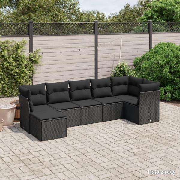 Salon de jardin 7 pcs avec coussins noir r�sine tress�e
