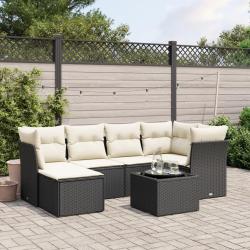 Salon de jardin 7 pcs avec coussins noir r&eacute;sine tress&eacute;e