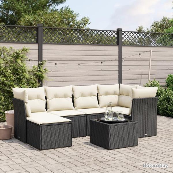 Salon de jardin 7 pcs avec coussins noir r�sine tress�e
