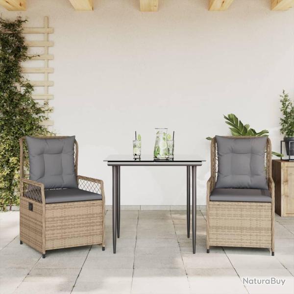 Ensemble � manger de jardin et coussins 3 pcs Beige poly rotin