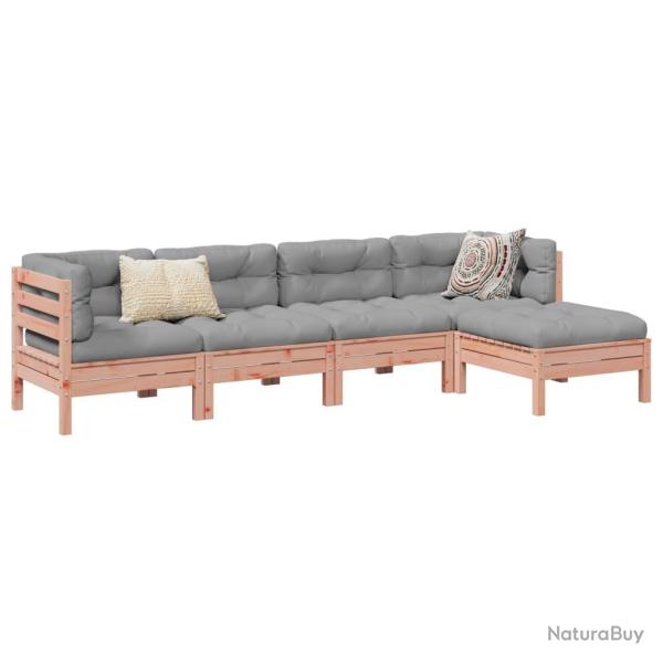 Salon de jardin 5 pcs et coussins bois massif sapin de douglas