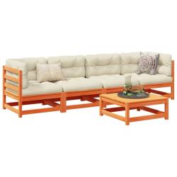 Salon de jardin 5 pcs avec coussins cire marron bois pin massif