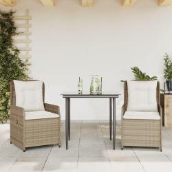 Ensemble &agrave; manger de jardin et coussins 3 pcs Beige poly rotin