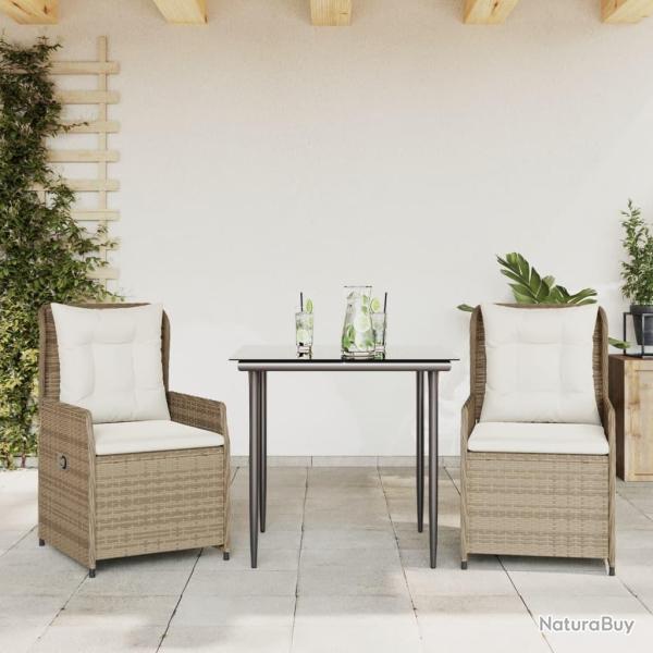 Ensemble � manger de jardin et coussins 3 pcs Beige poly rotin