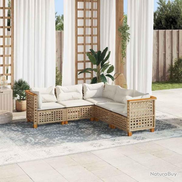 Salon de jardin avec coussins 5 pcs beige r�sine tress�e