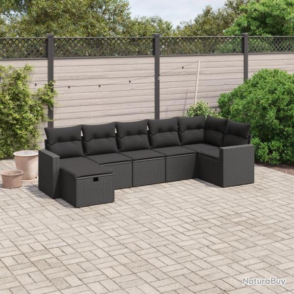 Salon de jardin 7 pcs avec coussins noir r�sine tress�e