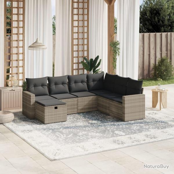 Salon de jardin avec coussins 7 pcs gris clair r�sine tress�e