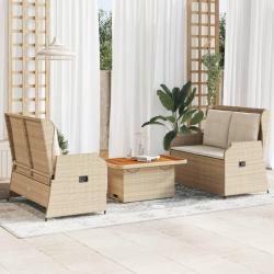 Salon de jardin avec coussins 3 pcs beige r&eacute;sine tress&eacute;e