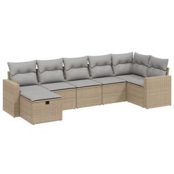 Salon de jardin avec coussins 7pcs m&eacute;lange beige r&eacute;sine tress&eacute;e