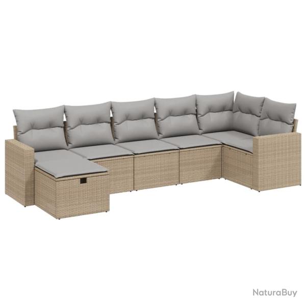 Salon de jardin avec coussins 7pcs m�lange beige r�sine tress�e