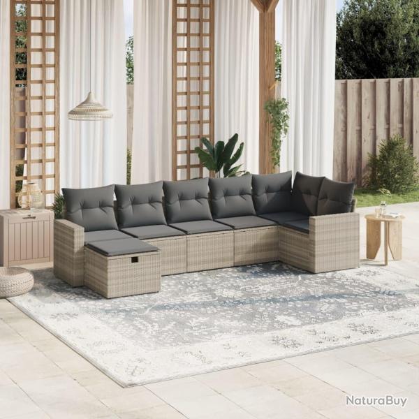 Salon de jardin avec coussins 7 pcs gris clair r�sine tress�e