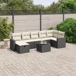 Salon de jardin 8 pcs avec coussins noir r&eacute;sine tress&eacute;e