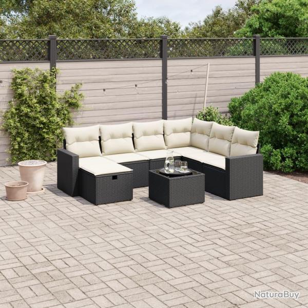 Salon de jardin 8 pcs avec coussins noir r�sine tress�e