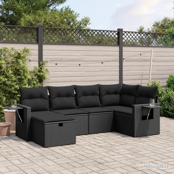 Salon de jardin 6 pcs avec coussins noir r�sine tress�e